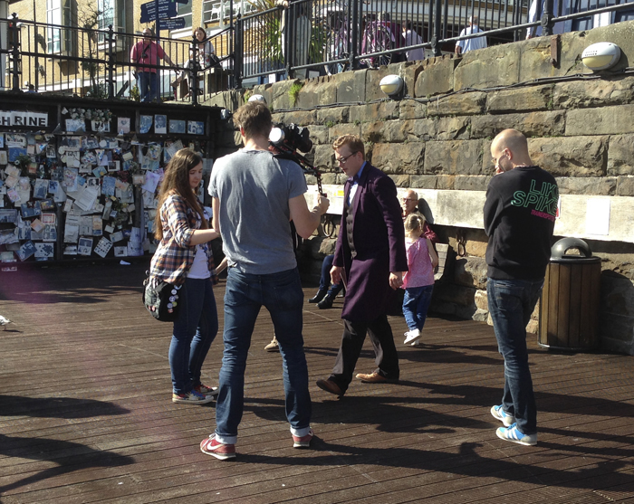 Filming the object being used on location in Cardiff